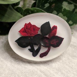 Vintage Black and Red Flower Brooch